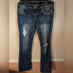 PREMIER by RUE 21 Destroyed Stretch Studded Denim Skinny Jeans Size 9/10 Blue